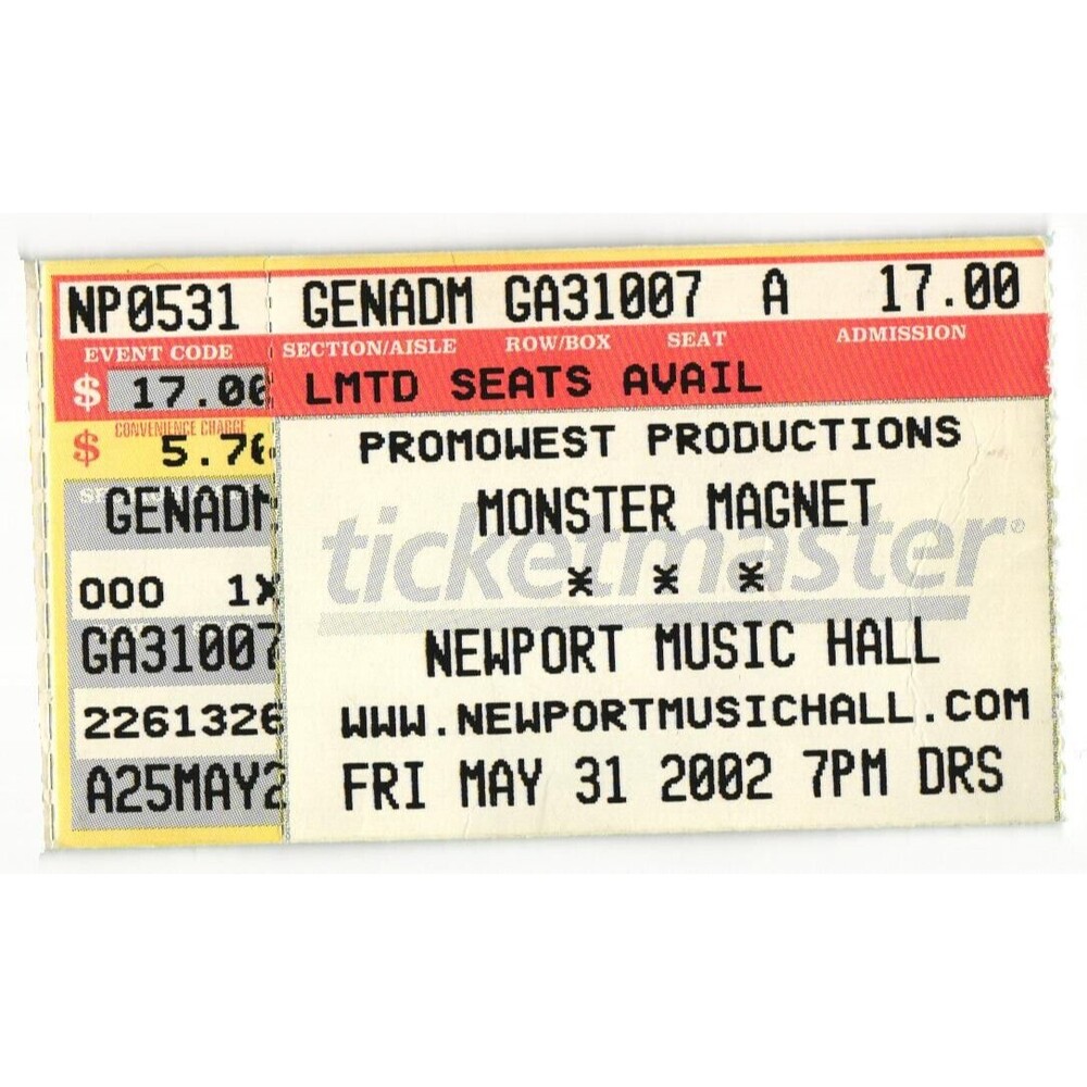 Vintage 2002 Monster Magnet Concert Ticket Stub Columbus OH